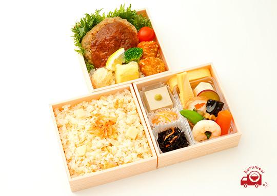 豆腐ハンバーグの三段弁当 2 160円 梅の花レストランの弁当配達 くるめし弁当