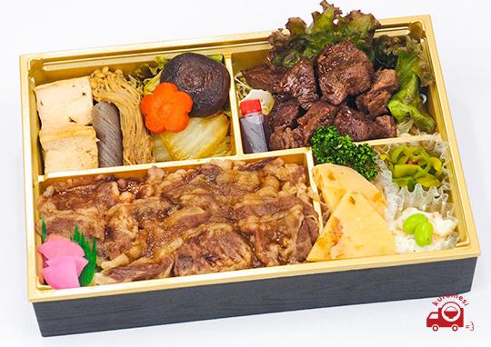 神戸牛サイコロステーキ 神戸牛すき焼き重 2 500円 日本料理 文楽 ぶんらく の弁当配達 くるめし弁当