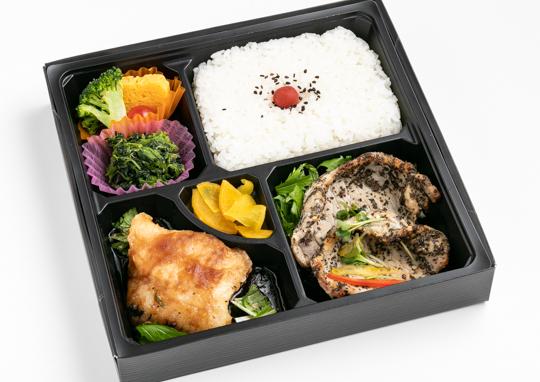 豚肉のバジルソースと鮮魚のバルサミコソテー弁当 860円 手作り弁当のマザーの弁当配達 くるめし弁当