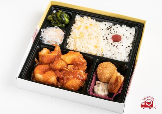 ボリューム満点 エビチリ弁当 650円 中華太郎の弁当配達 くるめし弁当