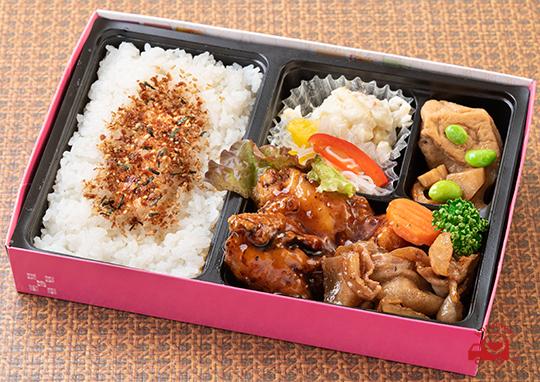 鶏唐揚げ甘酢あん 豚生姜焼き弁当 540円 お弁当ぼるかのの弁当配達 くるめし弁当